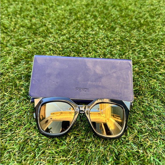 FENDI IRIDIA 52MM FF0060/S MIRRORED CAT EYE BLUE YELLOW METALLIC SUNGLASSES - Picture 4 of 13